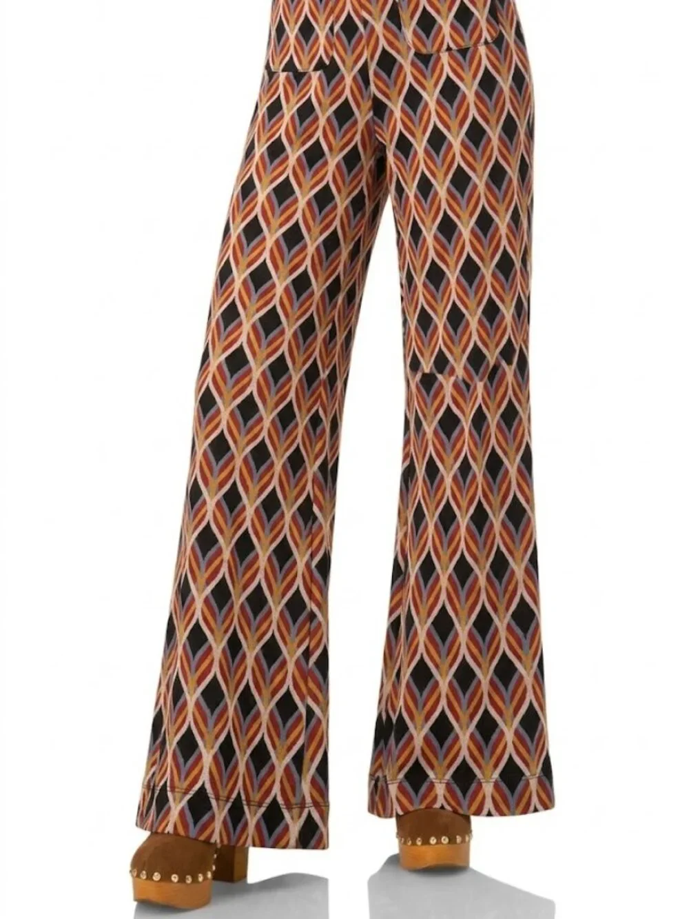 Free People Multicolor Geometric Bootcut Pants - Black, Brown, Orange
